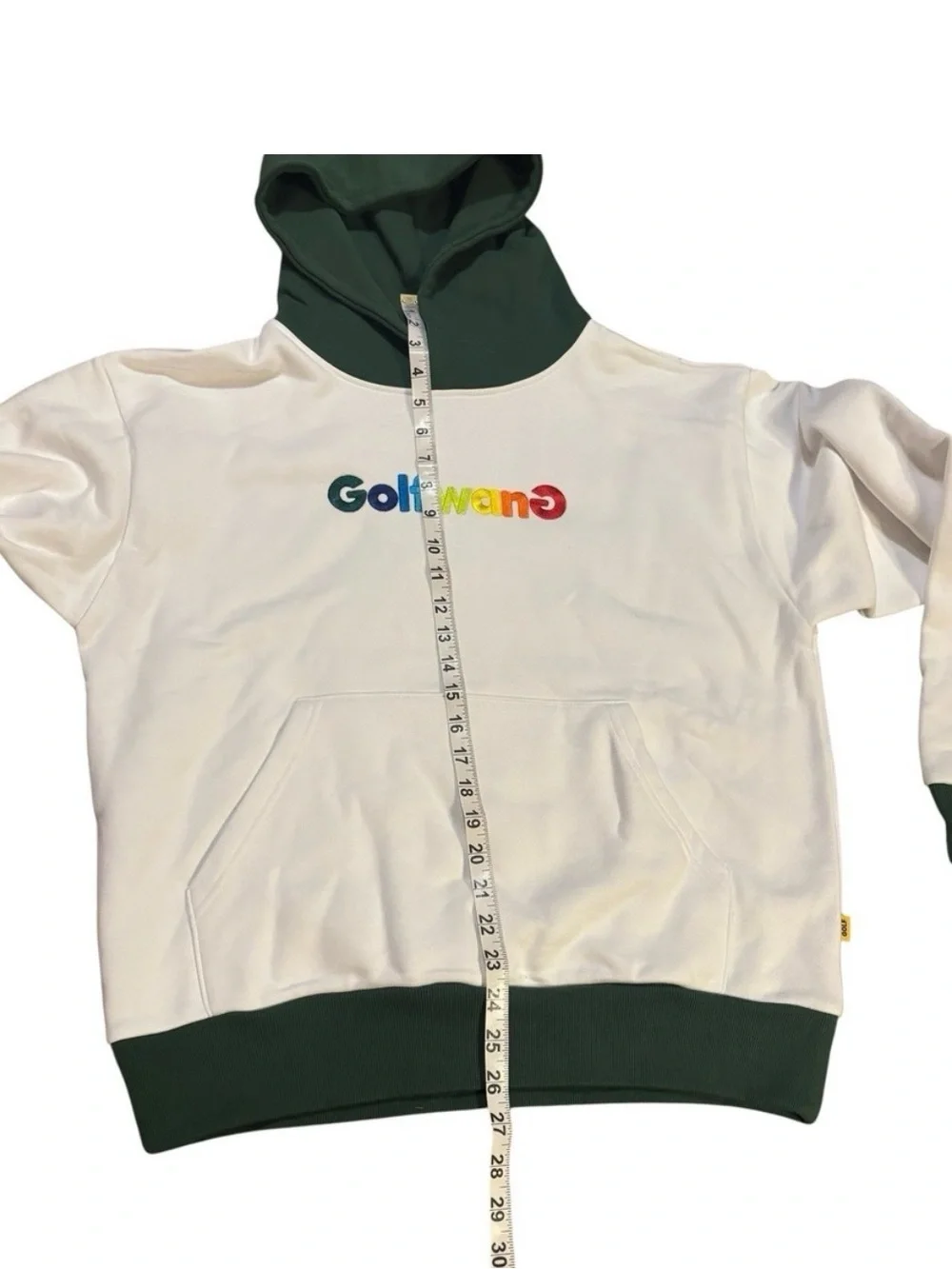 Golf Wang / Tyler the Creator White Hoodie with Green Hood and Trim / happy logo